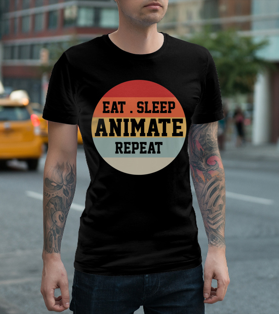 Eat Sleep Animate Repeat Retro Circle T-Shirt