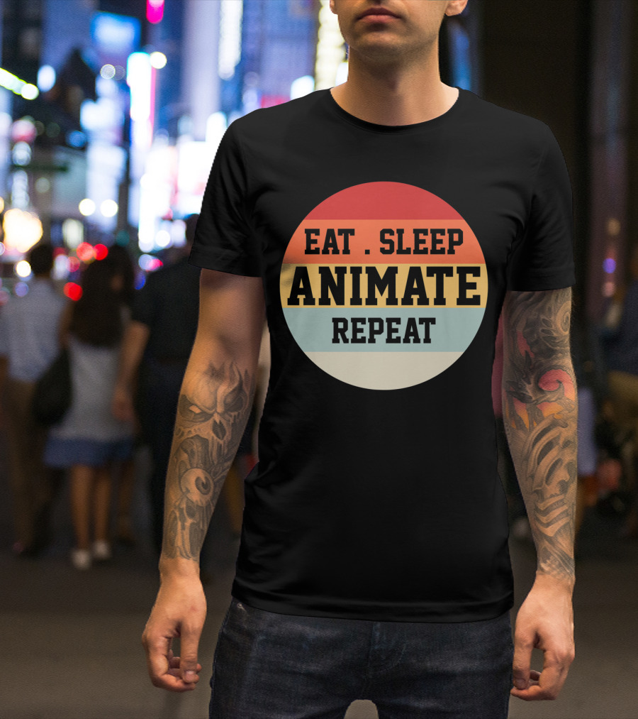 Eat Sleep Animate Repeat Retro Circle T-Shirt