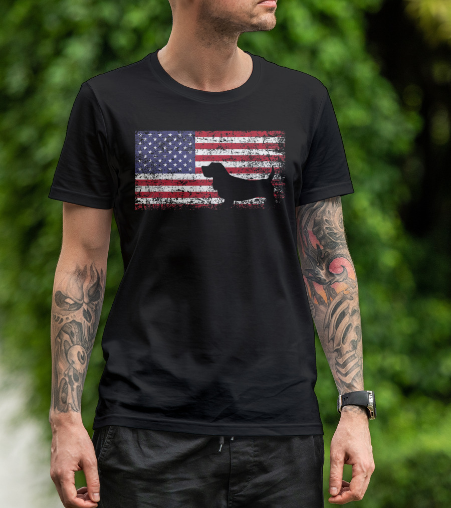 Basset Hound Silhouette American Flag I Love My Basset T-Shirt