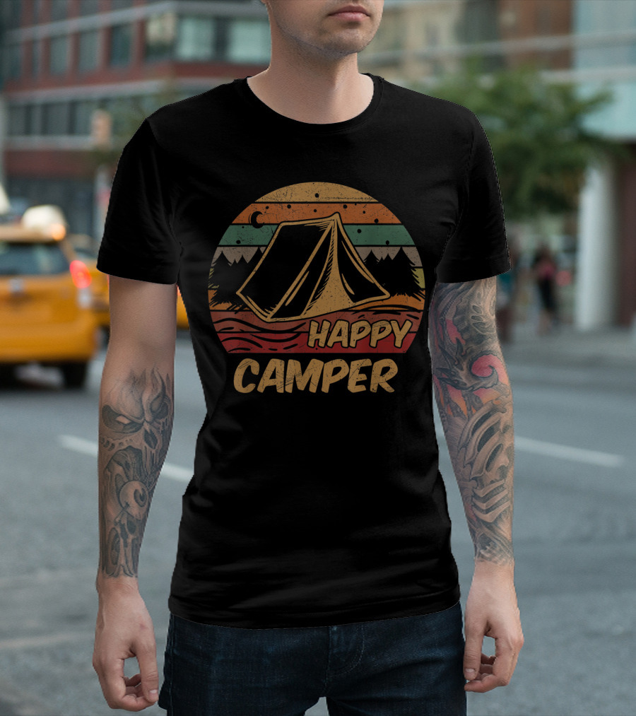 Happy Camper Tent Retro Campsite Scout T-Shirt