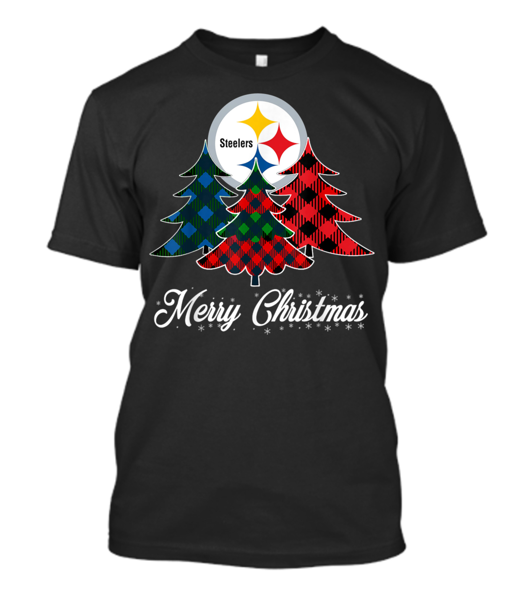 Merry Christmas Pittsburgh Steelers Plaid Trees T-Shirt