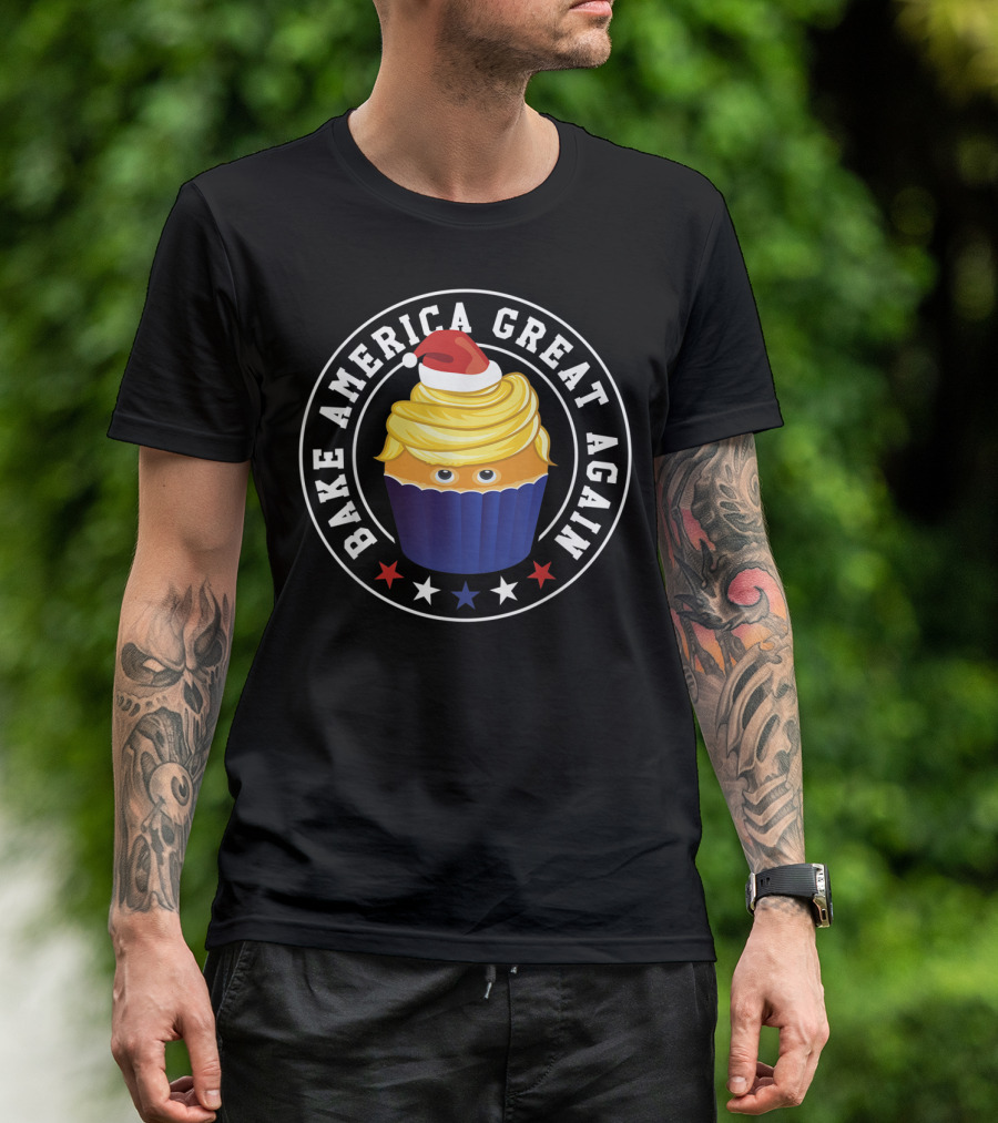 Bake America Great Again Cupcake With Santa Hat And Stars T-Shirt