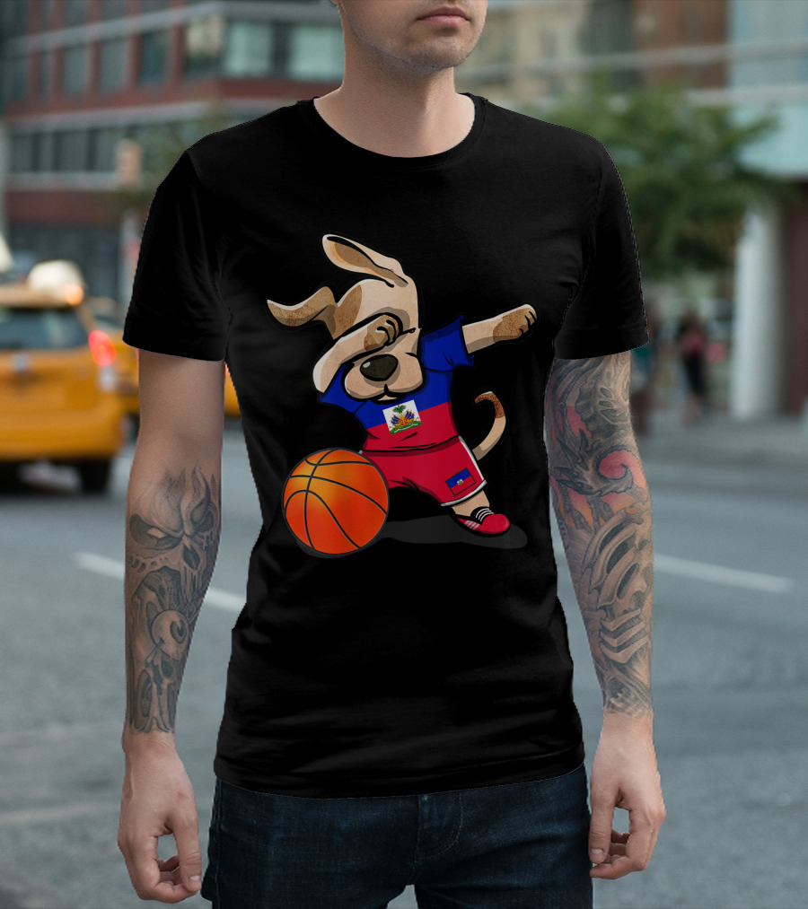 Dog Dabbing Haitian Flag Jersey with Basketball T-Shirt