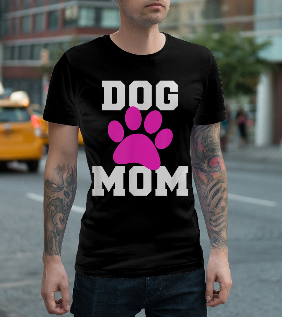 DOG MOM Pink Paw Prints T-Shirt