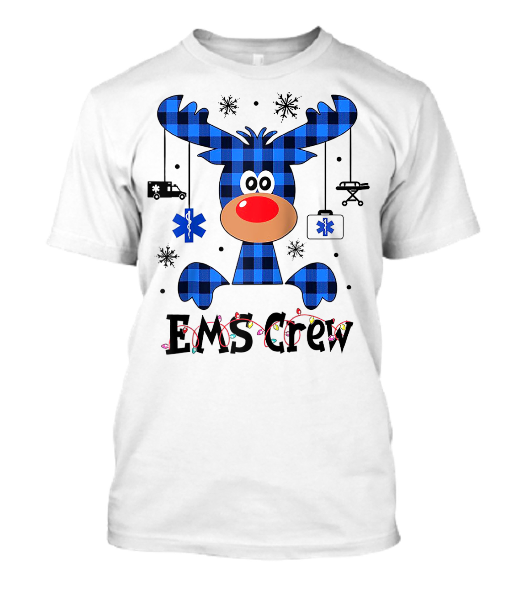 Ems Crew Buffalo Plaid Reindeer Nurse T-Shirt
