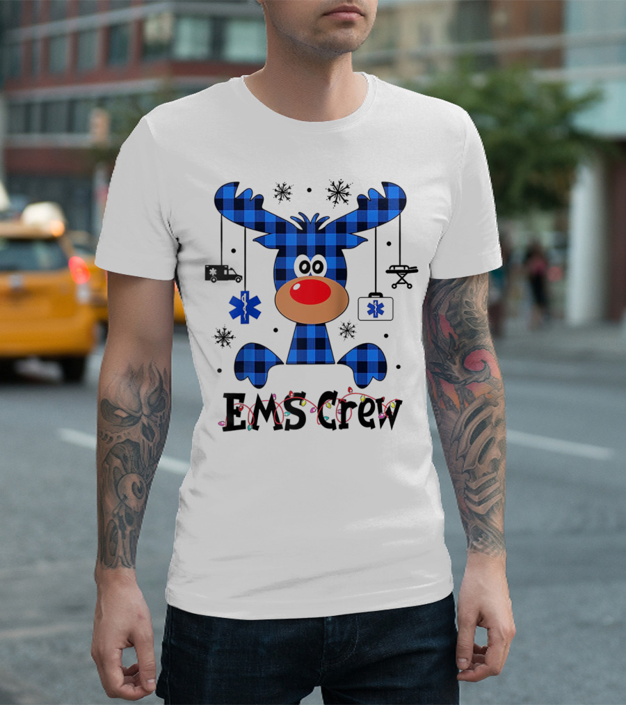 Ems Crew Buffalo Plaid Reindeer Nurse T-Shirt