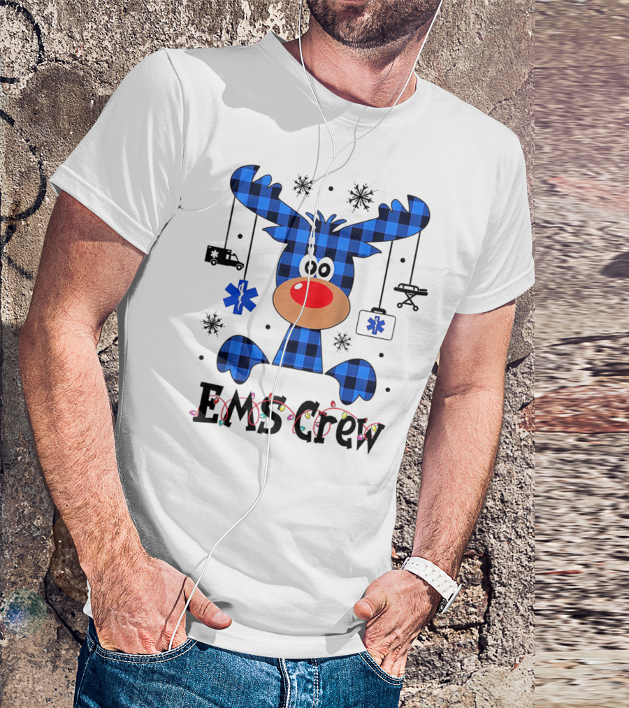Ems Crew Buffalo Plaid Reindeer Nurse T-Shirt