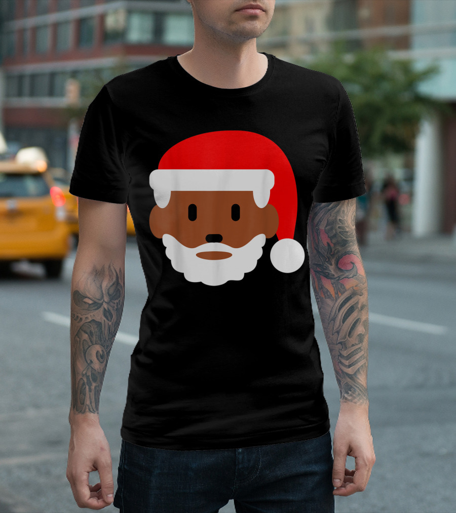 Festive Black Merry Christmas Santa Face Emoji Santa Hat T-Shirt