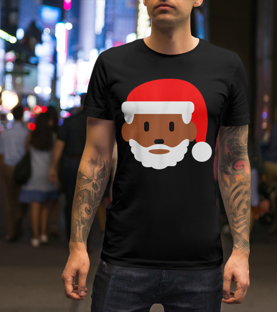 Festive Black Merry Christmas Santa Face Emoji Santa Hat T-Shirt