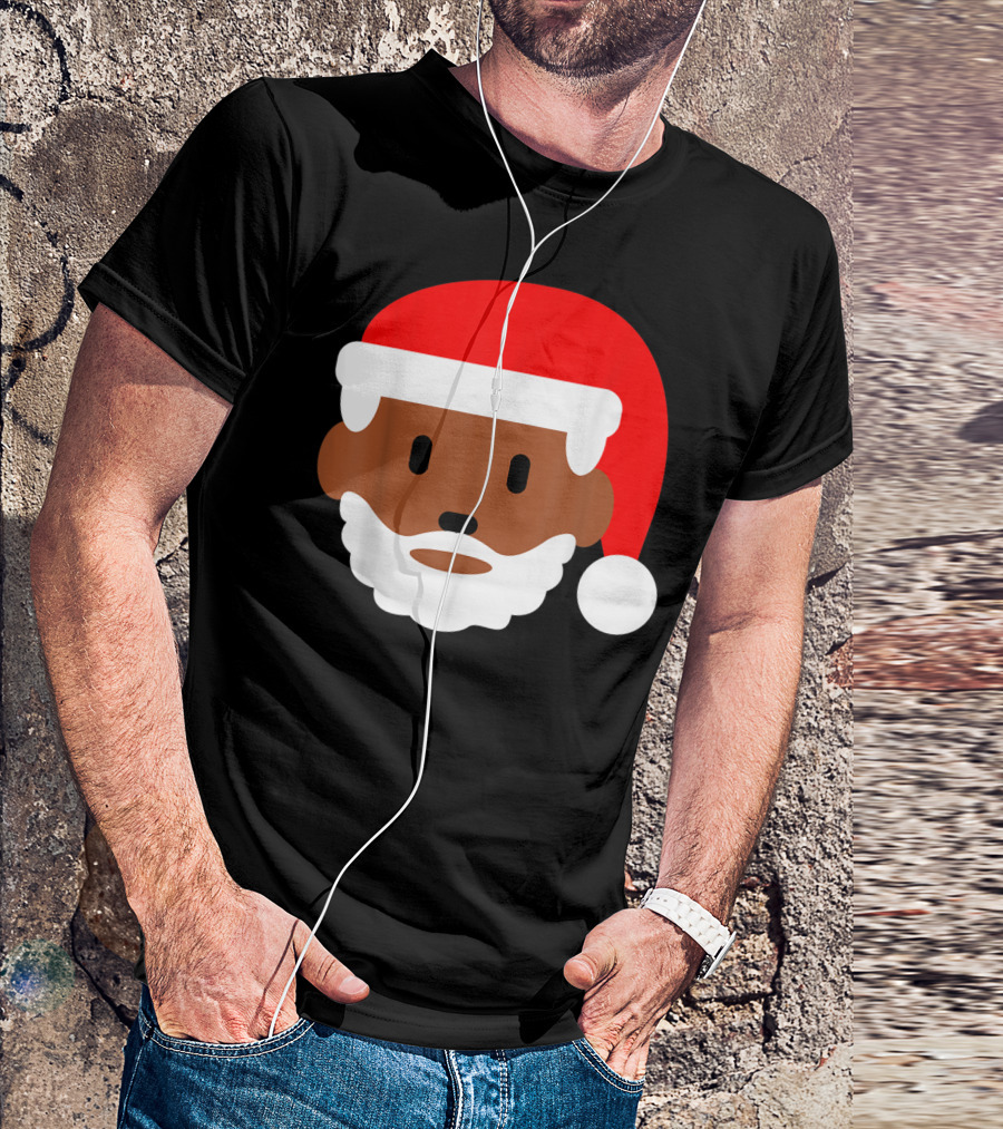 Festive Black Merry Christmas Santa Face Emoji Santa Hat T-Shirt