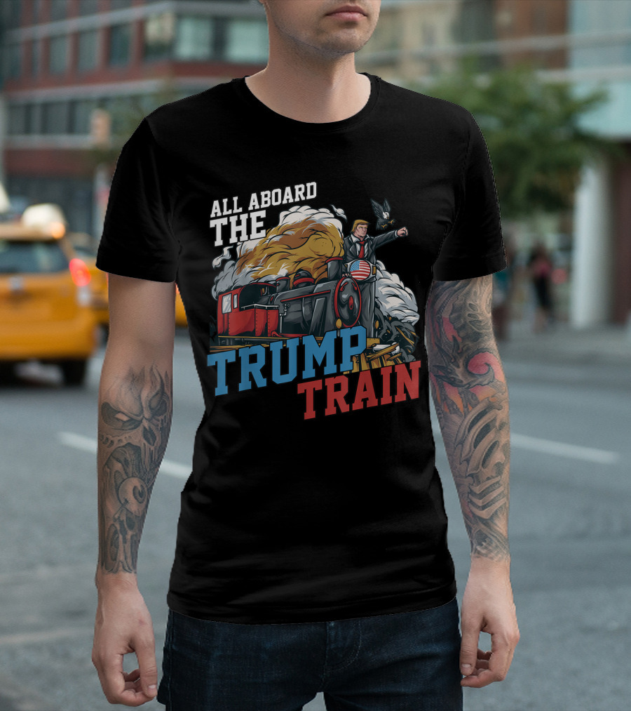 All Aboard The Trump Train American USA Patriotic T-Shirt