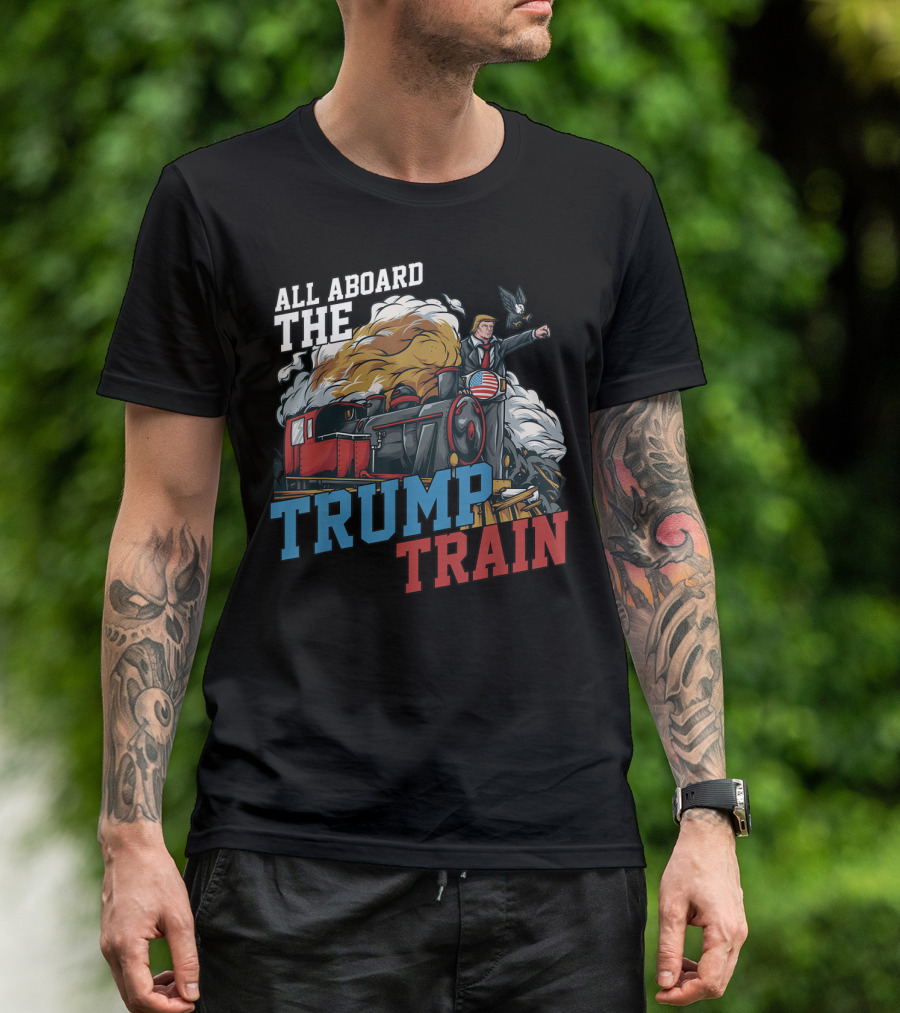 All Aboard The Trump Train American USA Patriotic T-Shirt
