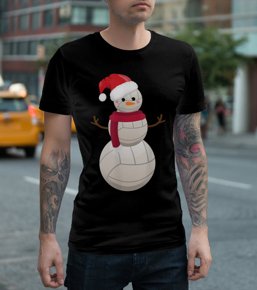 Funny Christmas Snowman Volleyball Santa Hat T-Shirt