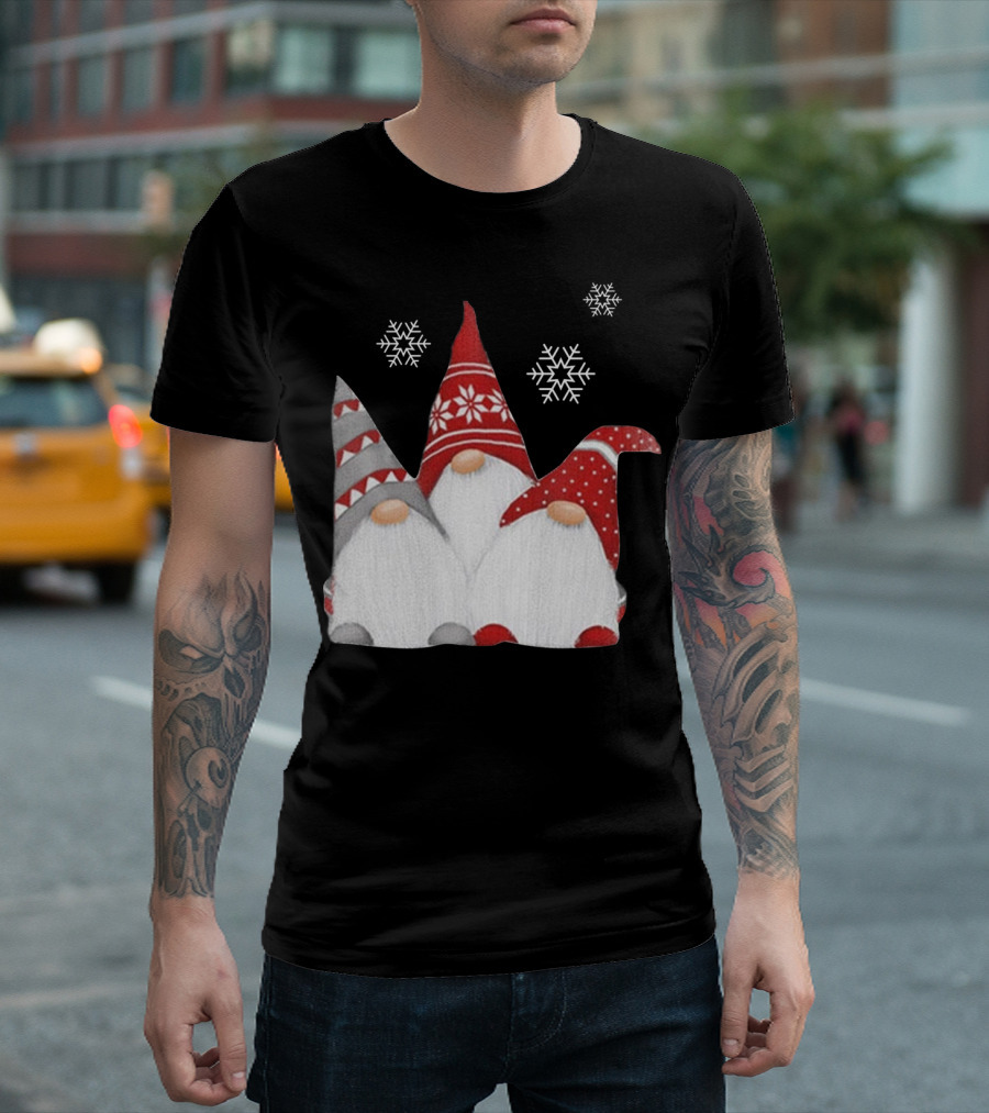Hanging With Red Gnomies Scandinavian Gnome Christmas Snowflakes T-Shirt