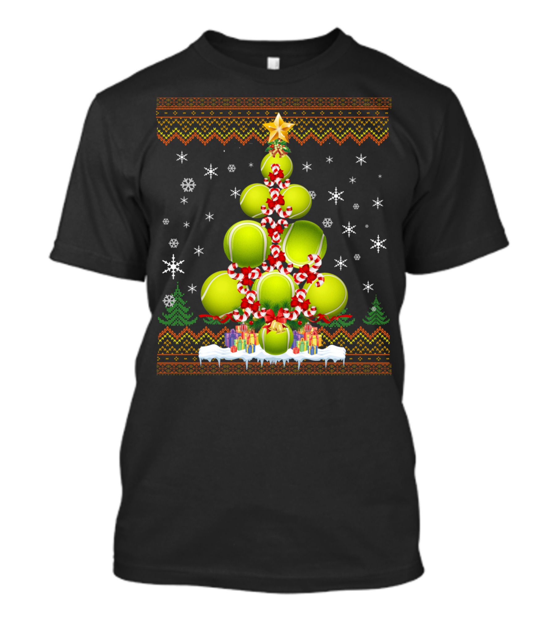 Christmas Tennis Tree With Snowflakes And Gifts T-Shirt