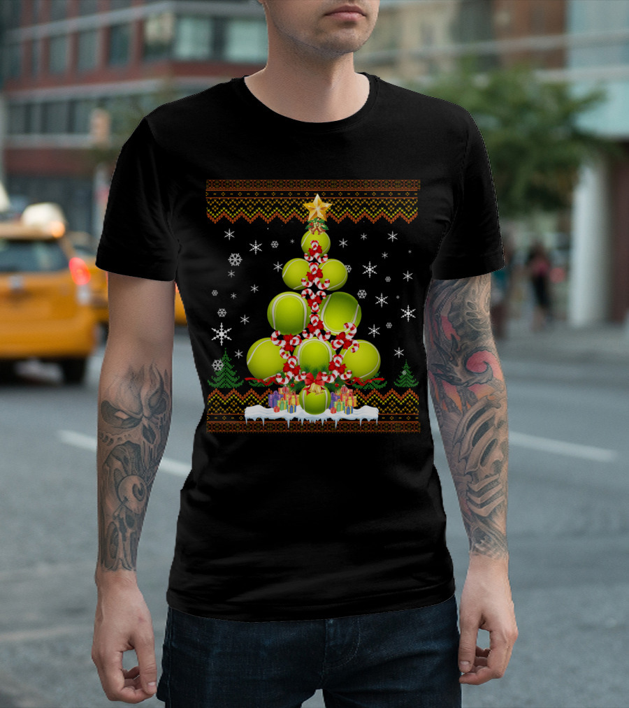 Christmas Tennis Tree With Snowflakes And Gifts T-Shirt