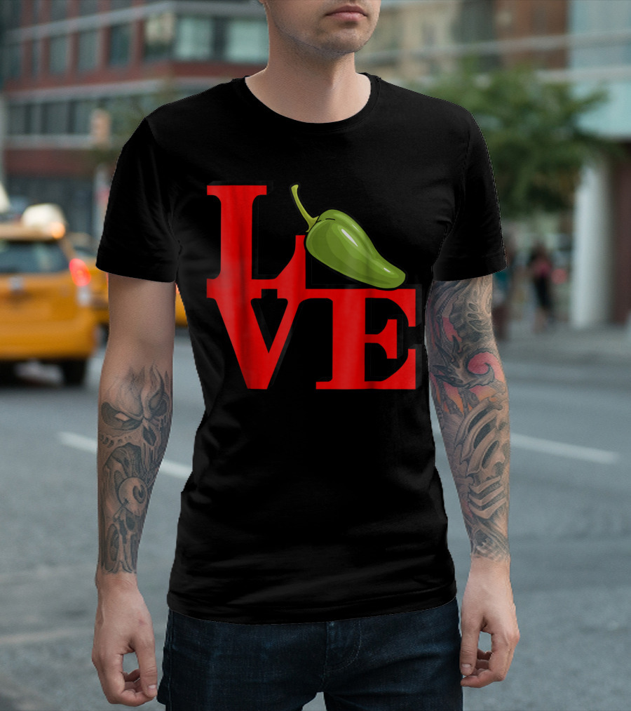 Love Jalapenos Love Park Iconic Red Typography With Green Jalapeno T-Shirt
