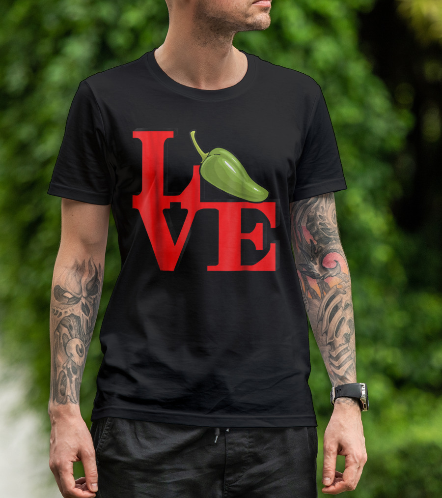 Love Jalapenos Love Park Iconic Red Typography With Green Jalapeno T-Shirt