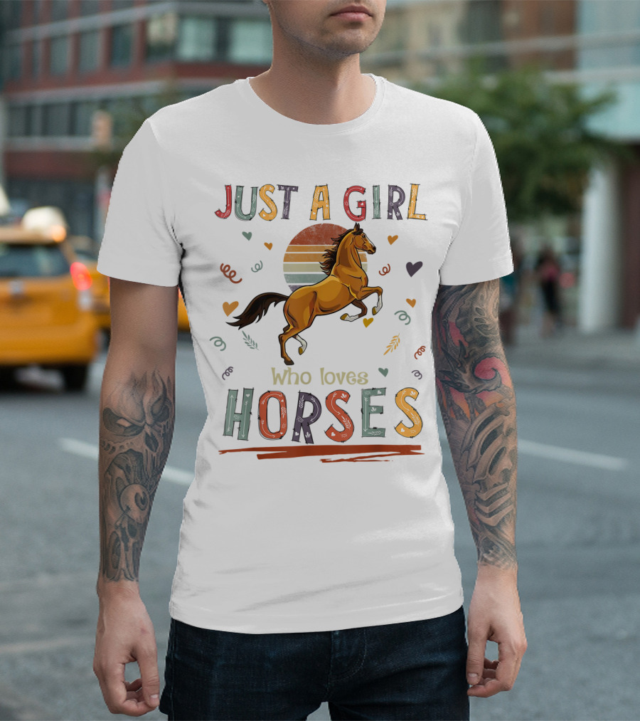 Just A Girl Who Loves Horses Retro Sunset Horse Riding Passion T-Shirt