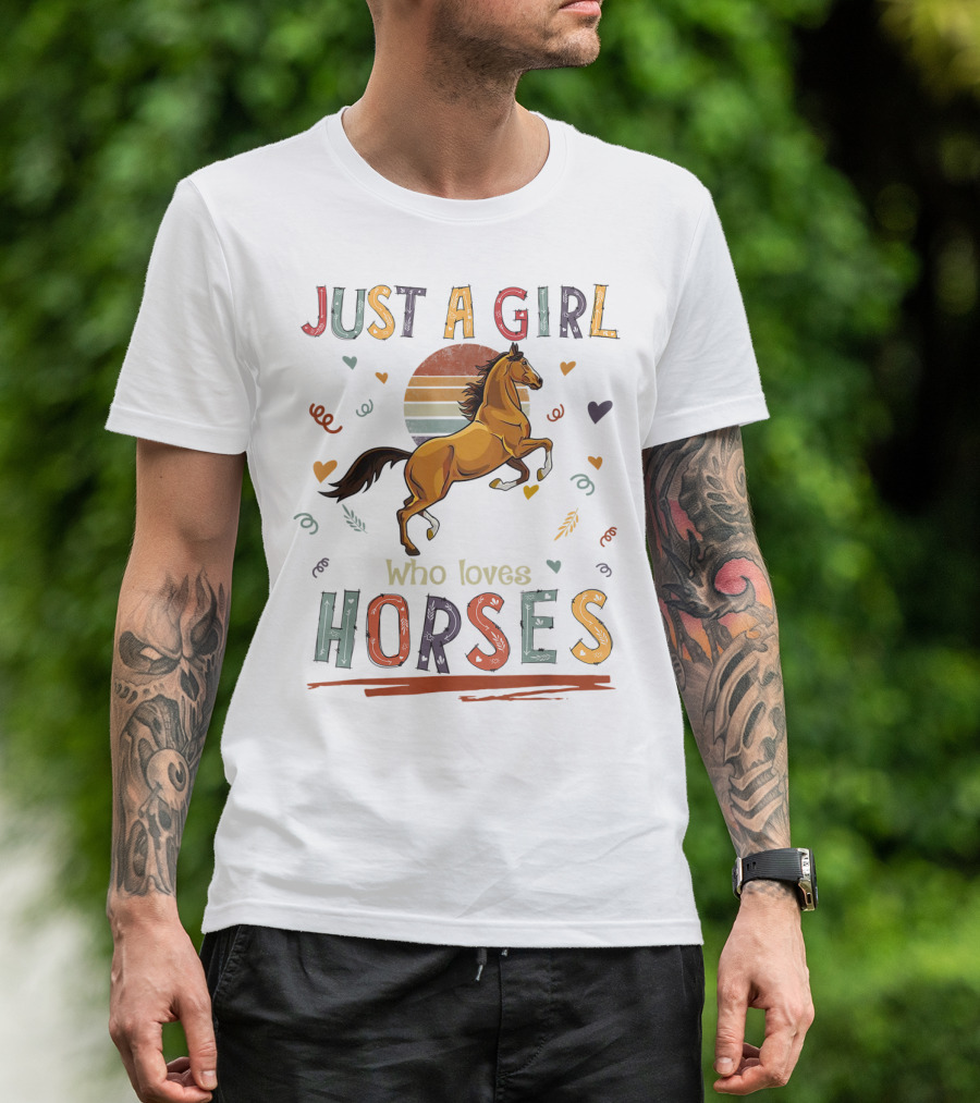 Just A Girl Who Loves Horses Retro Sunset Horse Riding Passion T-Shirt