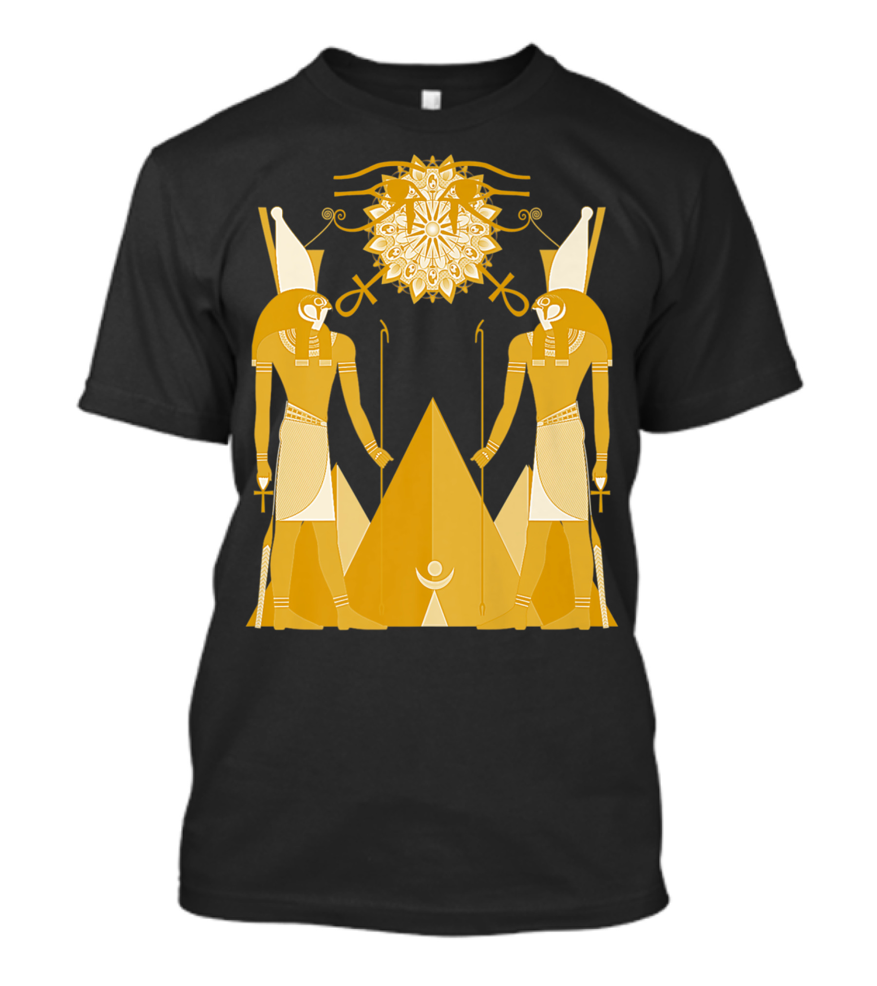 Ancient Egyptian God Horus Kemetic Heru Pyramid Symbolism Suns And Ankh Iconography T-Shirt