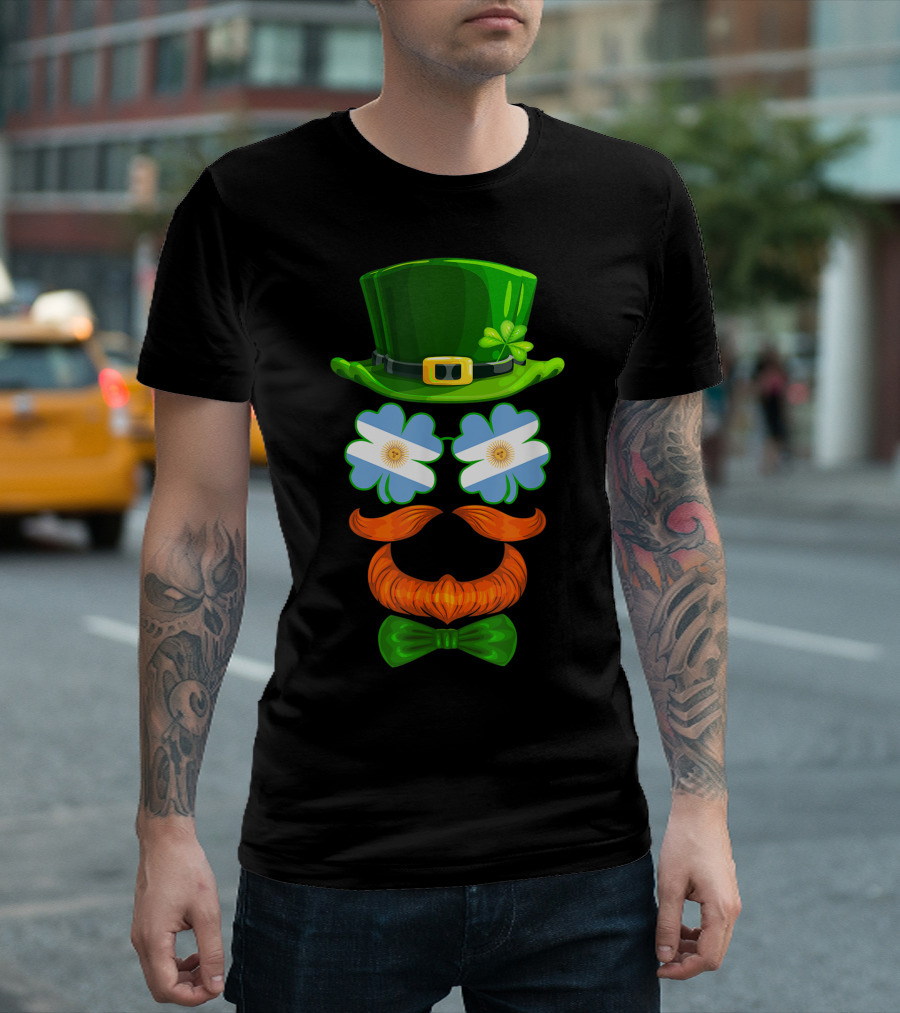 Argentina Flag Clover Leprechaun with Green Hat and Orange Beard T-Shirt