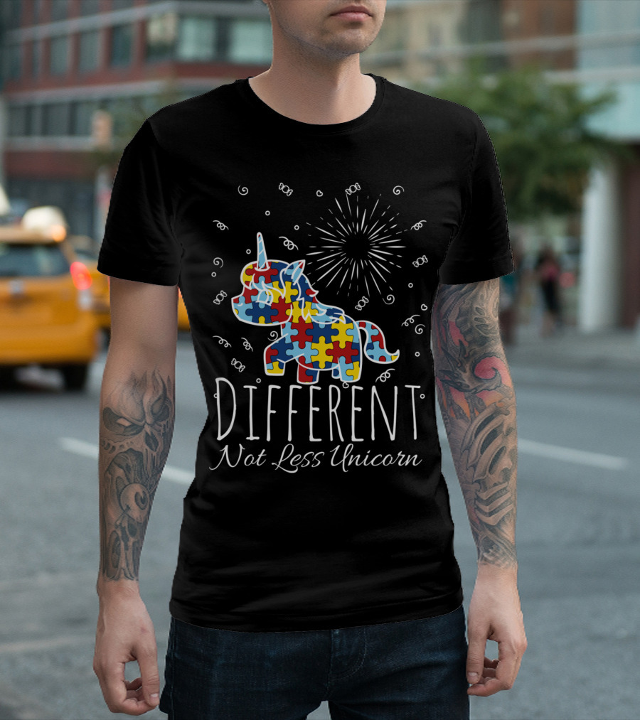 Different Not Less Unicorn Autism Awareness Puzzle T-Shirt