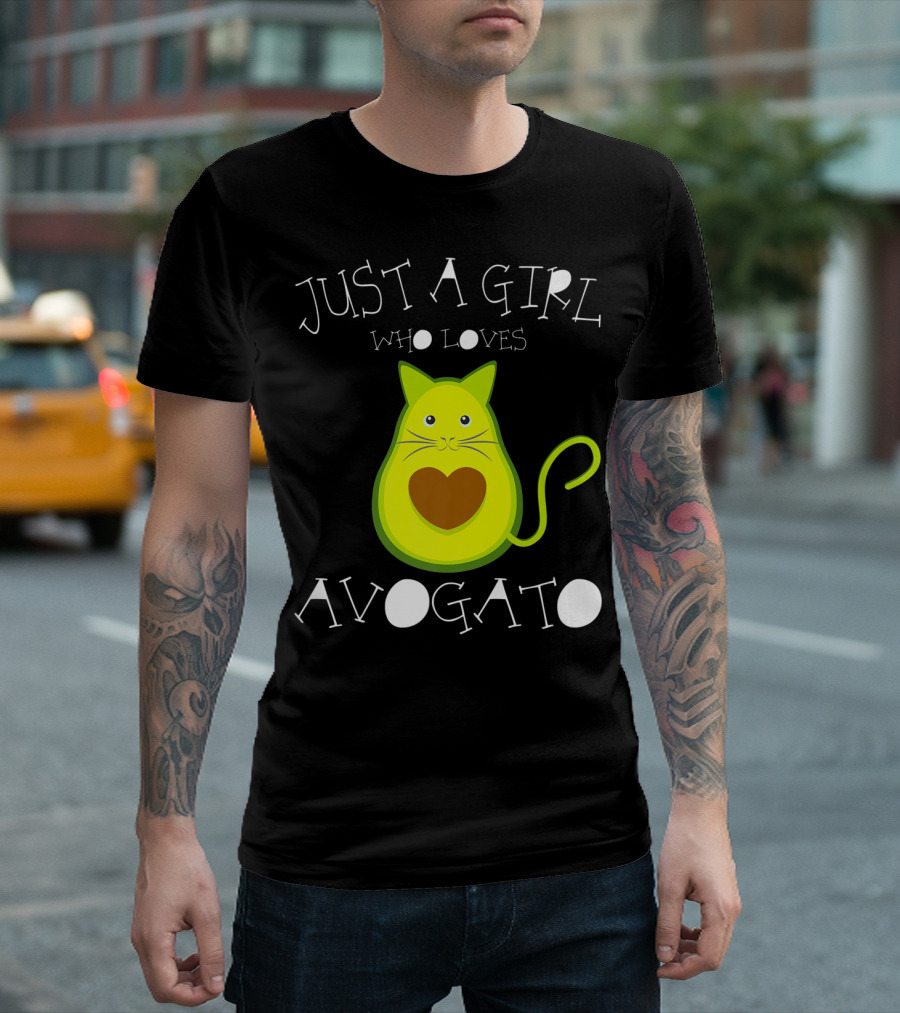 Just A Girl Who Loves Avogato Cute Avocado Cat T-Shirt