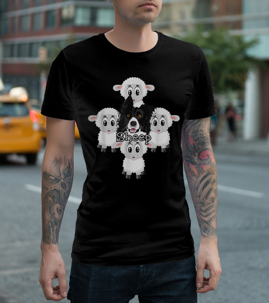 Border Collie Herding Sheep Surrounded T-Shirt
