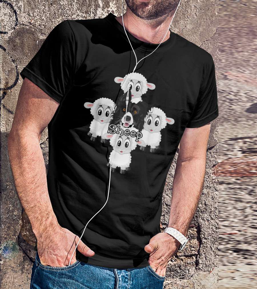 Border Collie Herding Sheep Surrounded T-Shirt