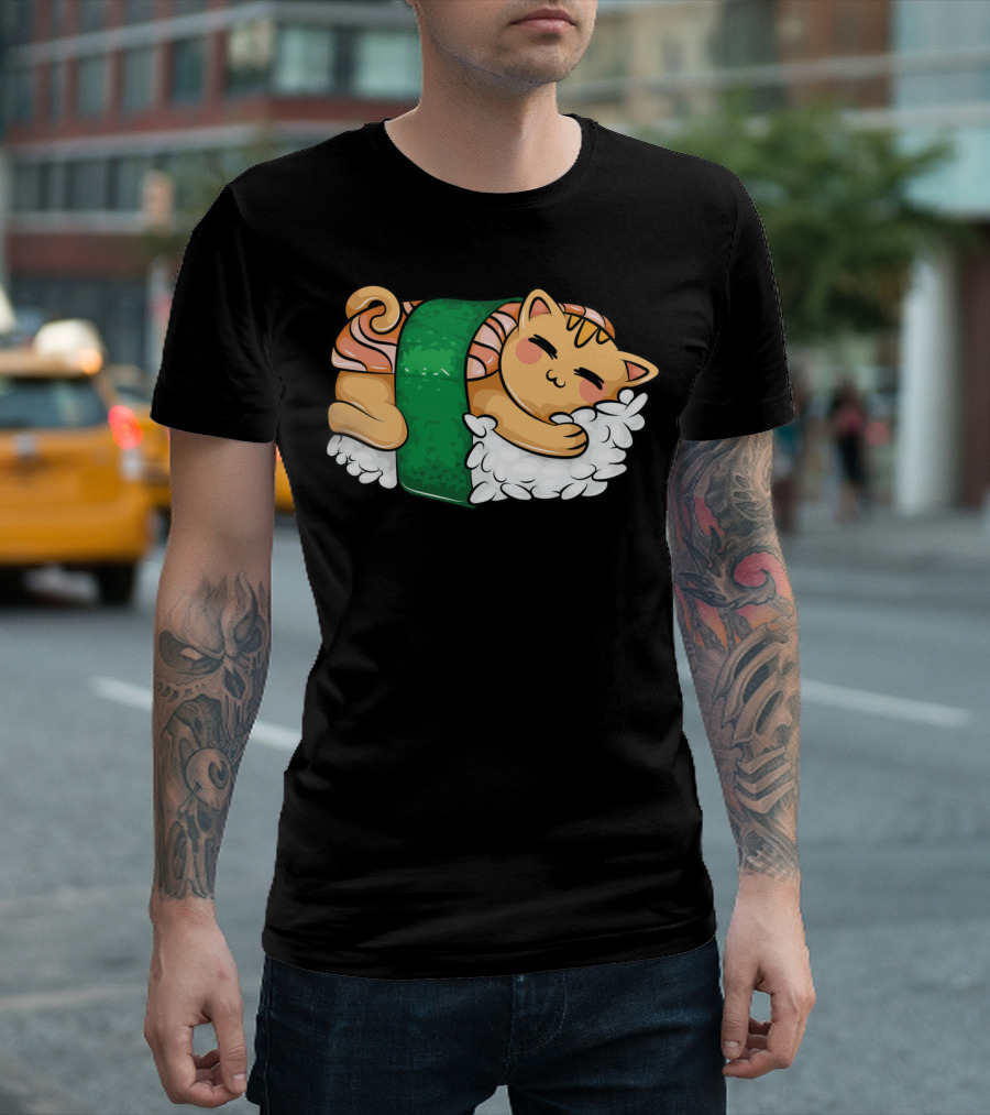Silly Cool Japan Kitty Sushi Sashimi Cat T-Shirt