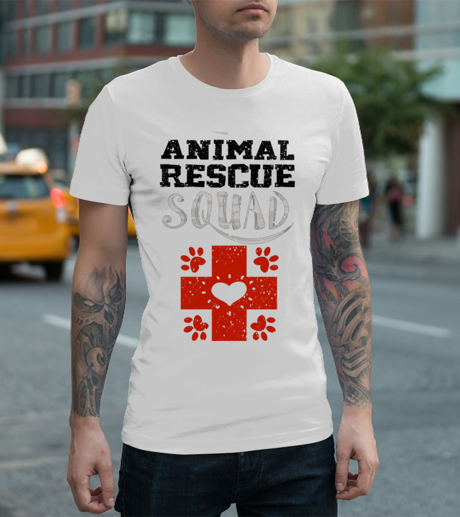 Cool Animal Rescue Squad Red Cross Heart Paws Veterinary Team T-Shirt
