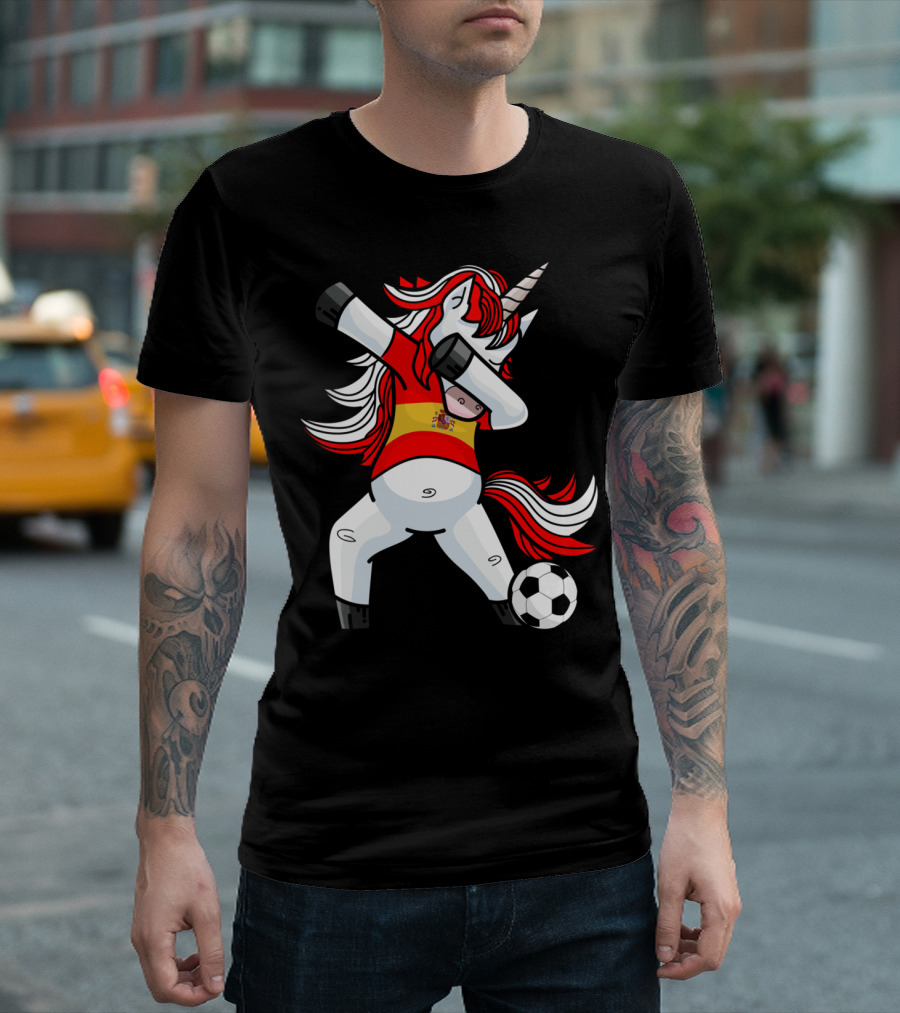 Dabbing Unicorn Spanish Soccer Football Spain T-Shirt