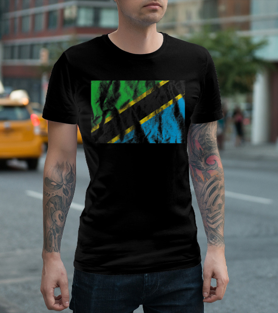 Distressed Tanzania Country Flag Pocket T-Shirt