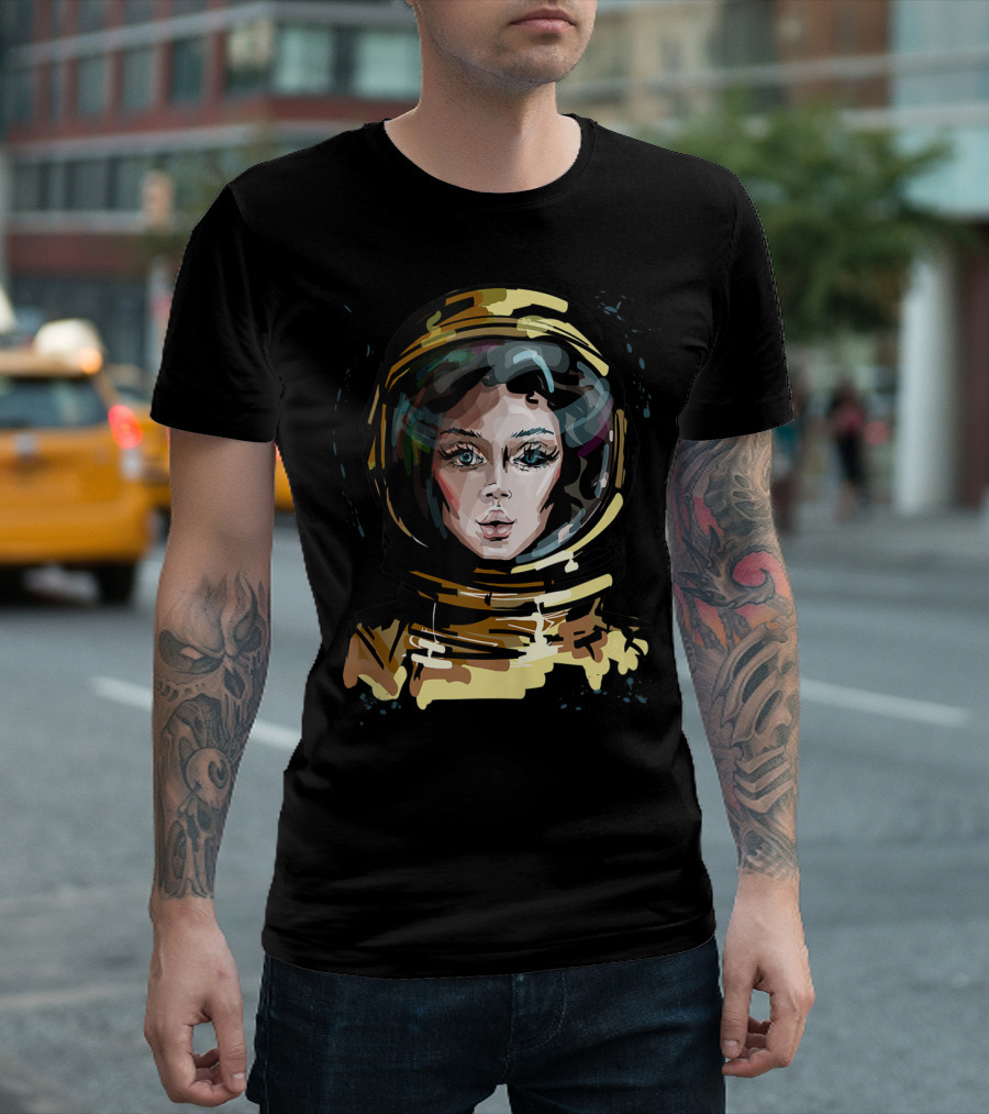 Female Astronaut Portrait In Space For Lovers Of Outer Exploration T-Shirt