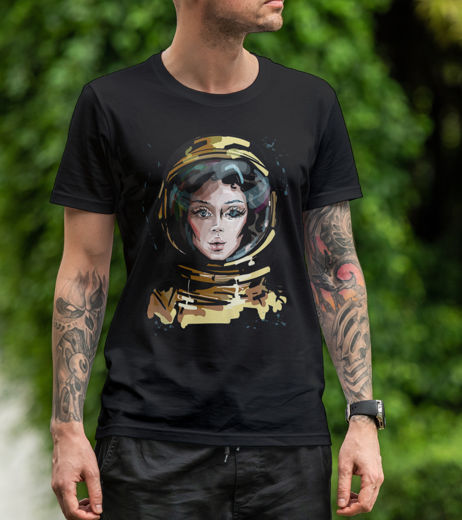 Female Astronaut Portrait In Space For Lovers Of Outer Exploration T-Shirt