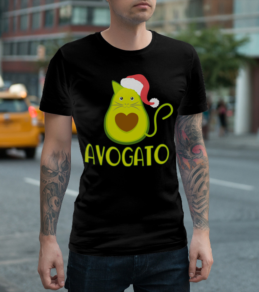 Avogato Funny Avocado Cat With Santa Hat Merry T-Shirt