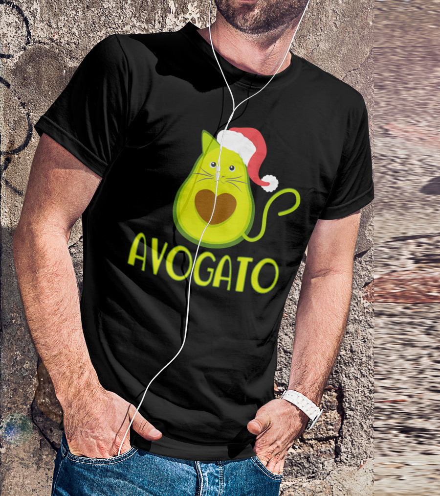 Avogato Funny Avocado Cat With Santa Hat Merry T-Shirt