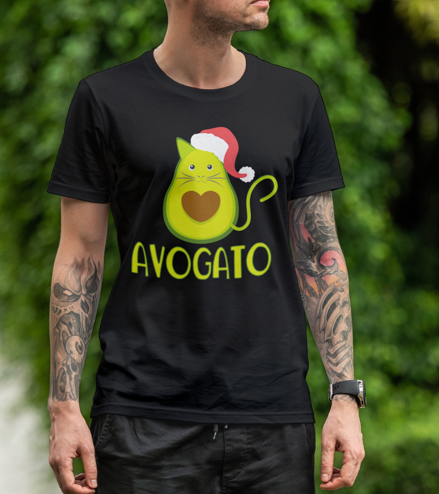 Avogato Funny Avocado Cat With Santa Hat Merry T-Shirt