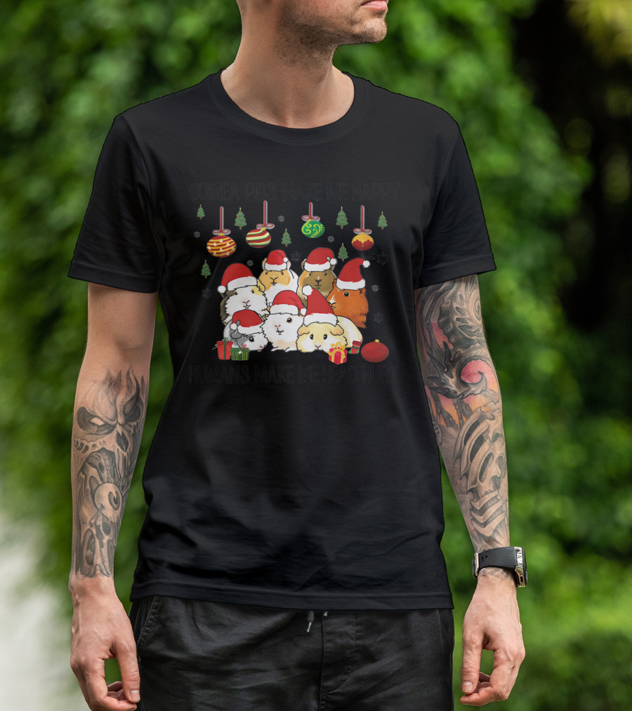 Guinea Pigs Make Me Happy Humans Make Me Head Hurt Christmas Santa Hat T-Shirt