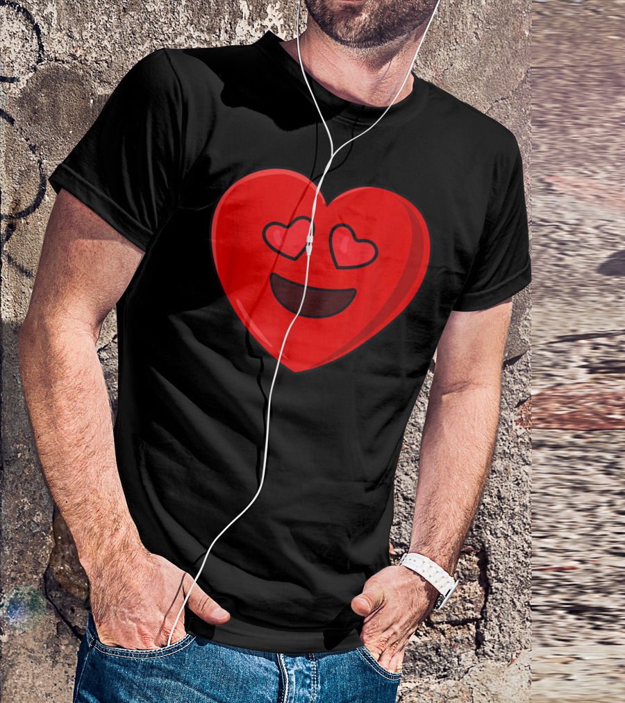 Heart Eyes Emoji Valentines Day Emoticons Red Heart With Smiling Face T-Shirt