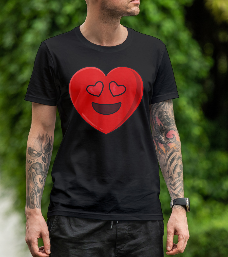Heart Eyes Emoji Valentines Day Emoticons Red Heart With Smiling Face T-Shirt