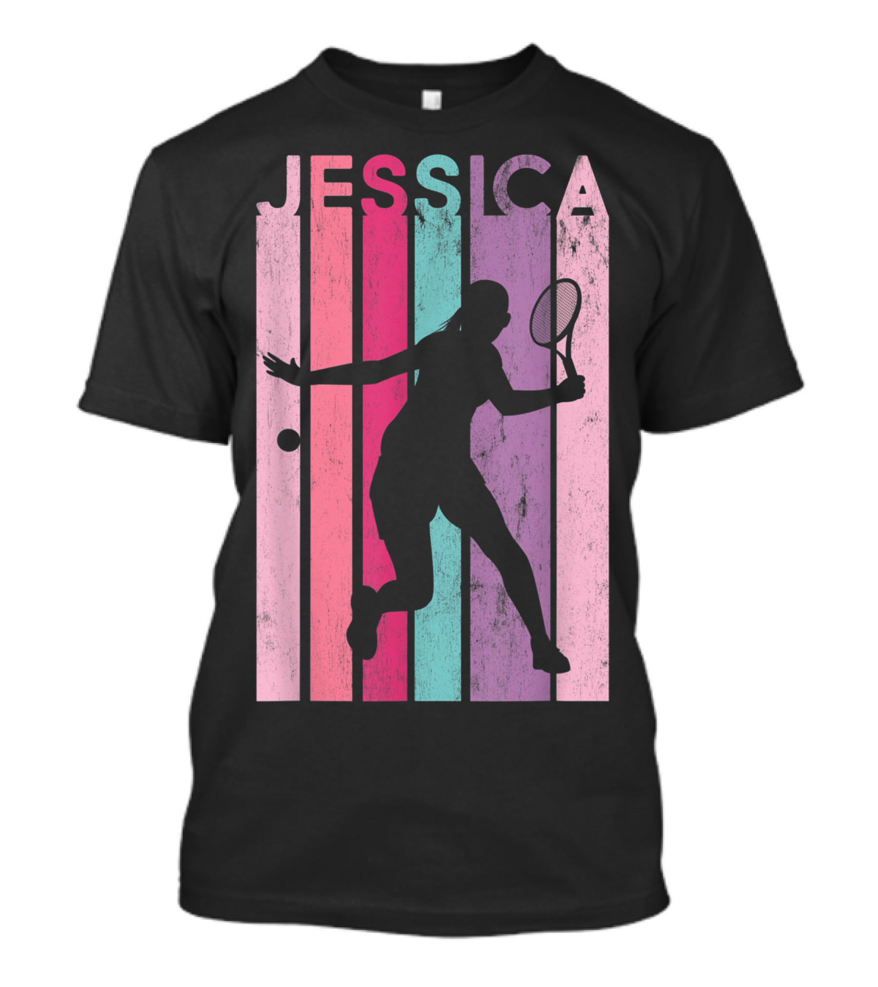 Jessica Tennis Retro Silhouette Pastel Stripes T-Shirt