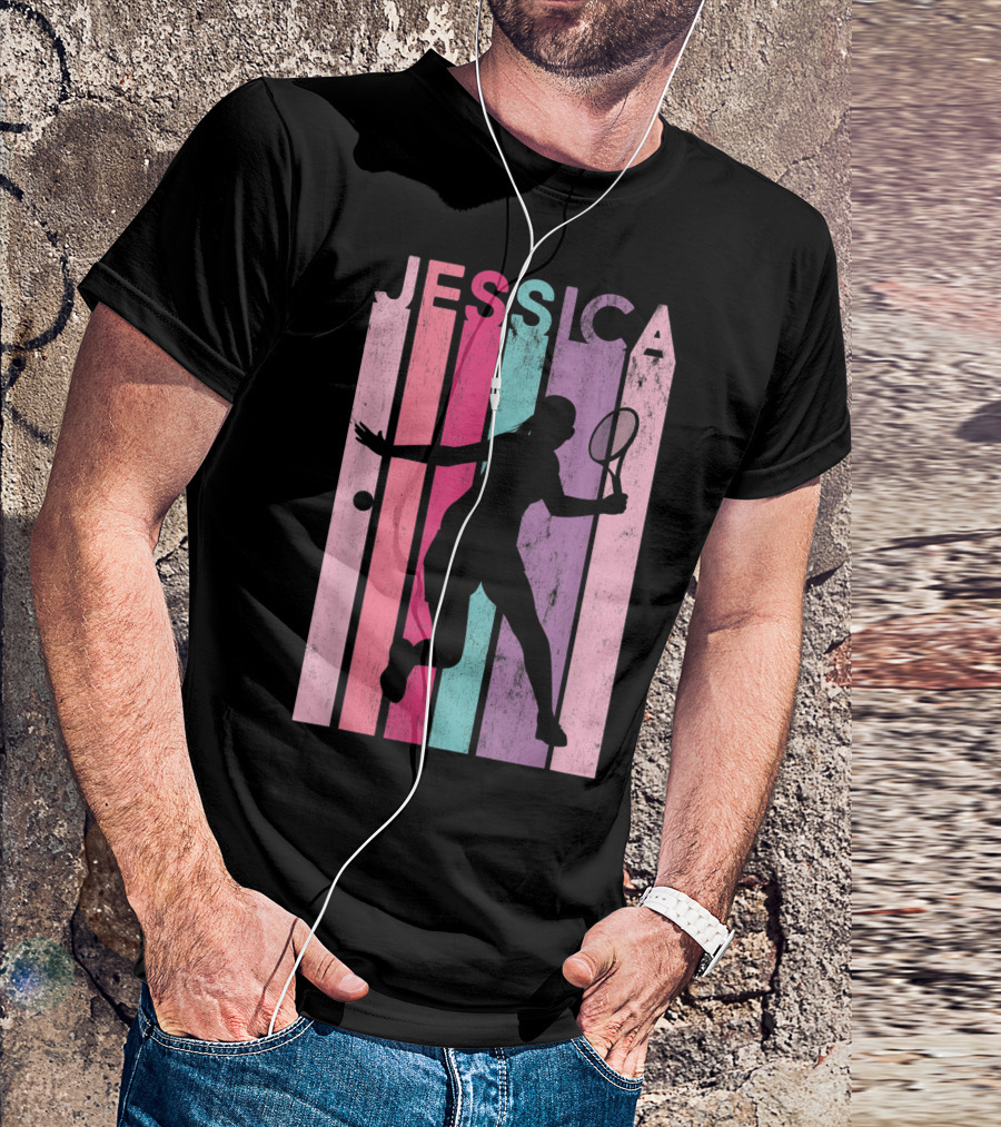Jessica Tennis Retro Silhouette Pastel Stripes T-Shirt