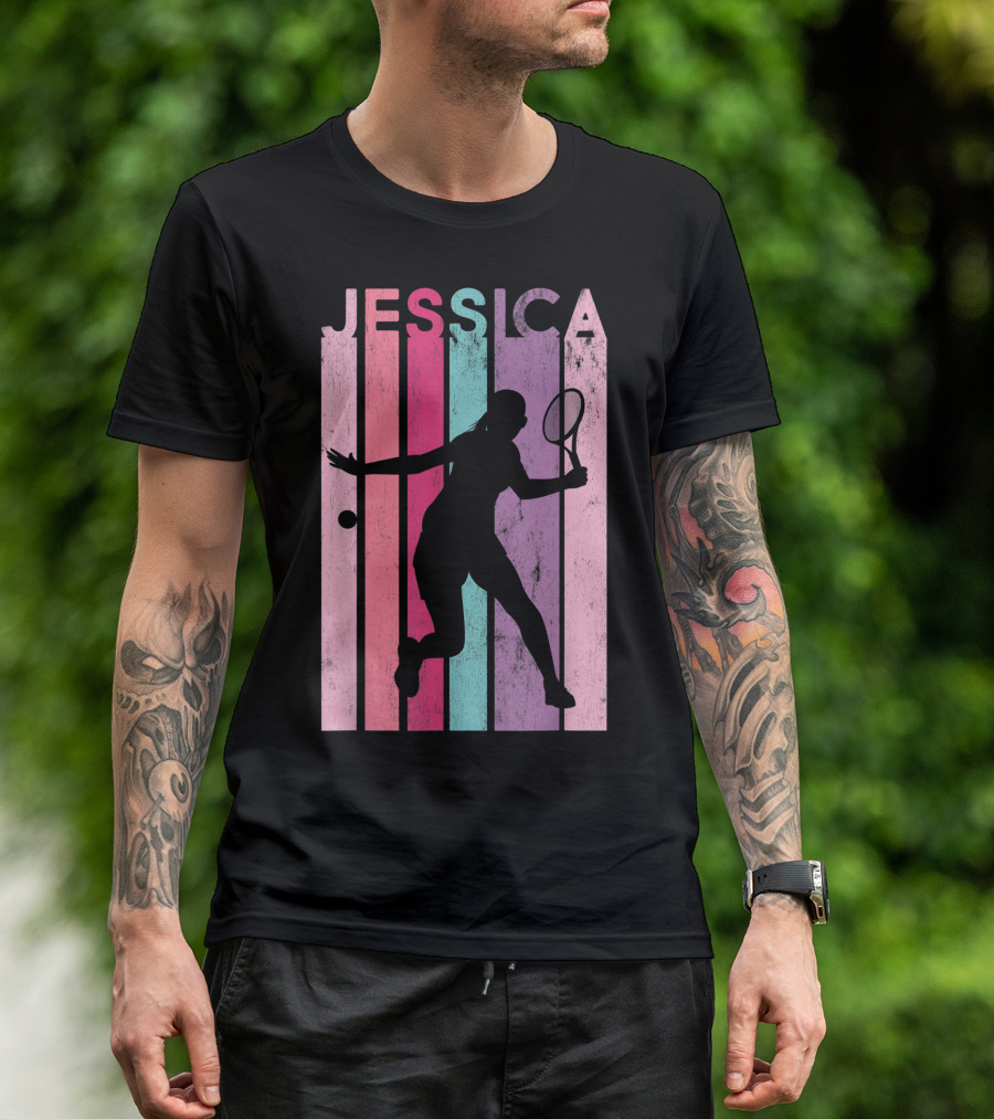 Jessica Tennis Retro Silhouette Pastel Stripes T-Shirt