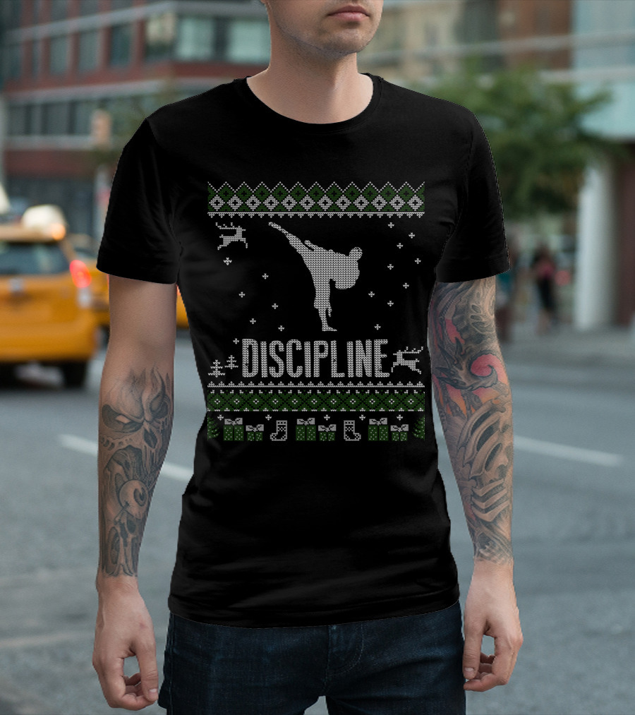 Karate Discipline Ugly Christmas Sweater Martial Arts Deer Kick T-Shirt