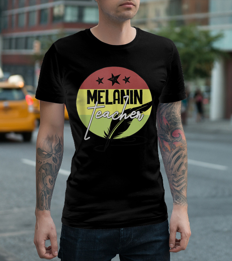 Melanin Teacher Black History Month African Heritage Feather Stars T-Shirt