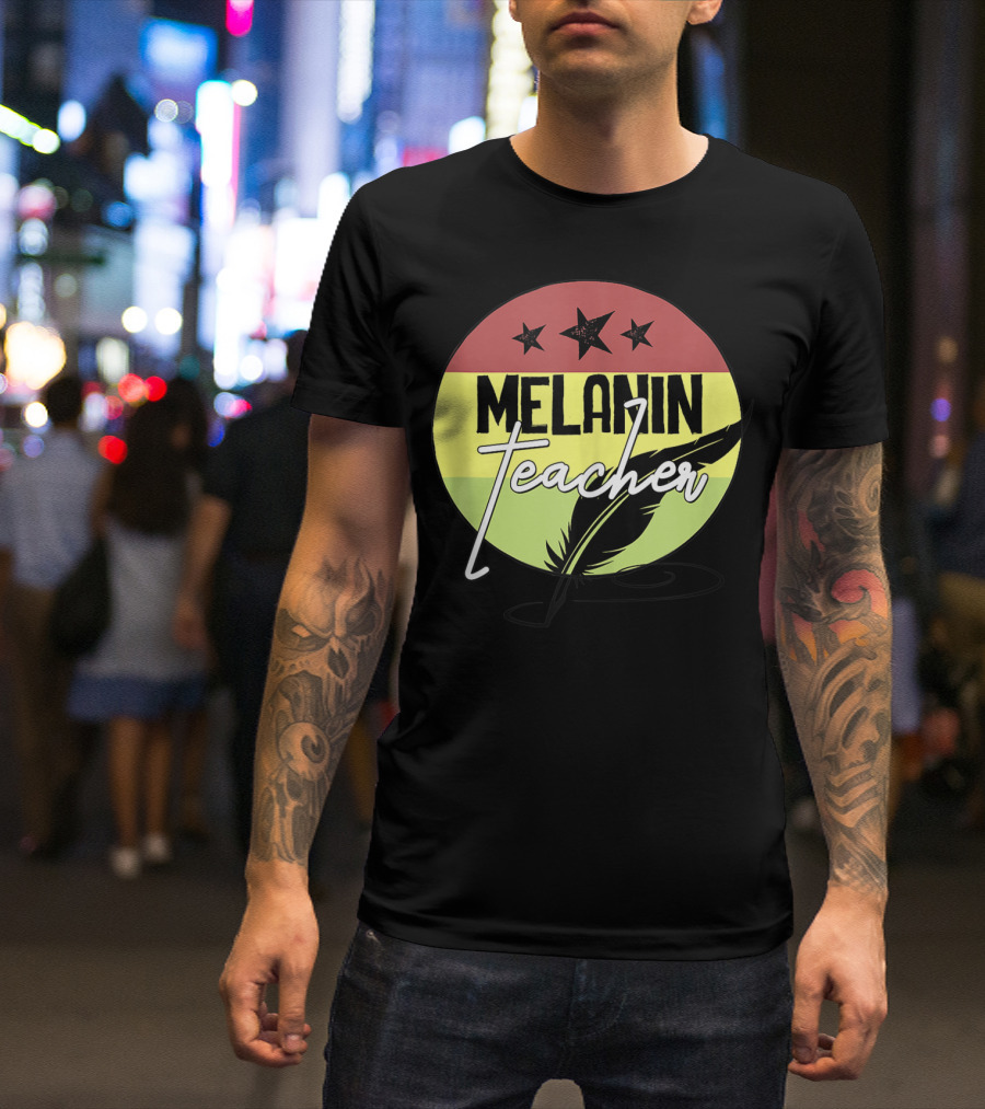 Melanin Teacher Black History Month African Heritage Feather Stars T-Shirt