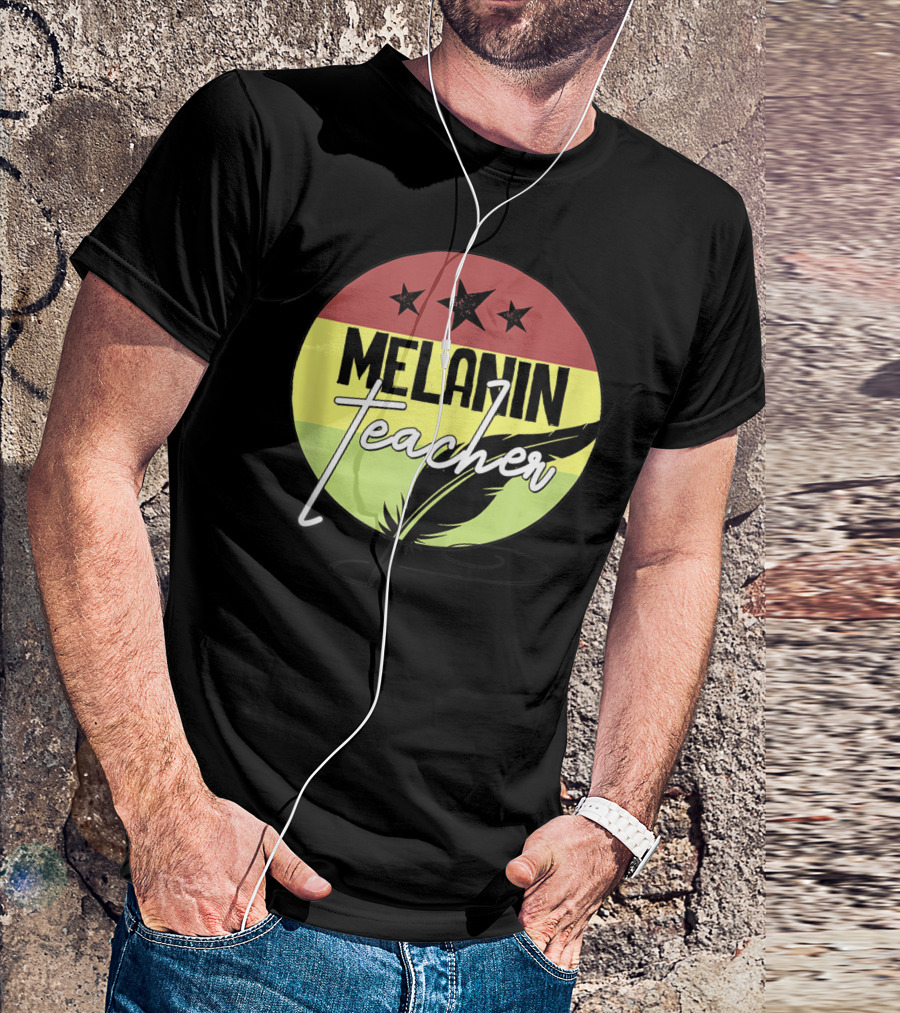 Melanin Teacher Black History Month African Heritage Feather Stars T-Shirt