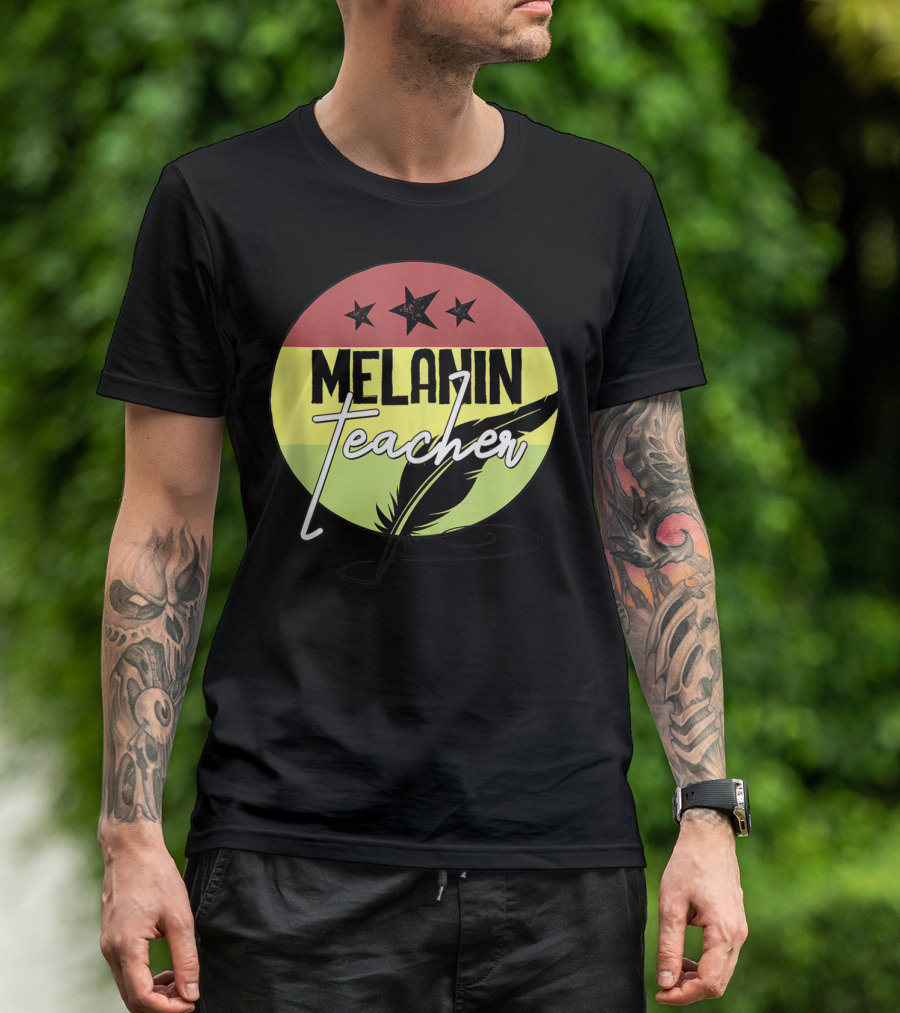 Melanin Teacher Black History Month African Heritage Feather Stars T-Shirt